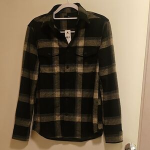 Express Black and Cream Checkered Button Down Shirt